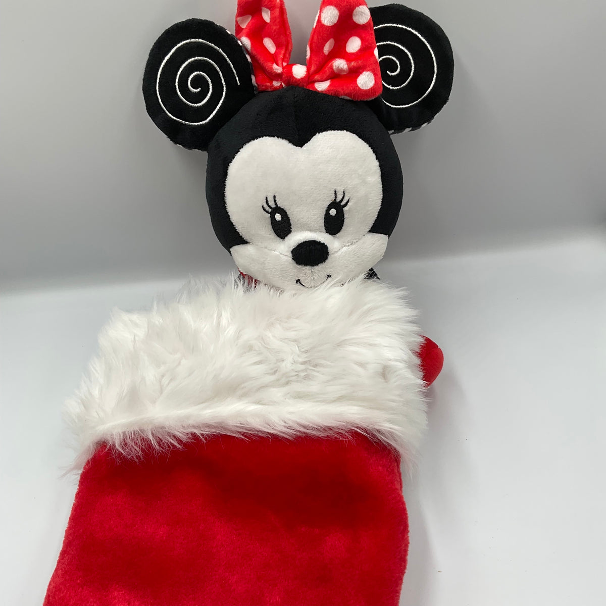 Disney Baby Minnie Mouse Plush Christmas Stocking Red White Holiday