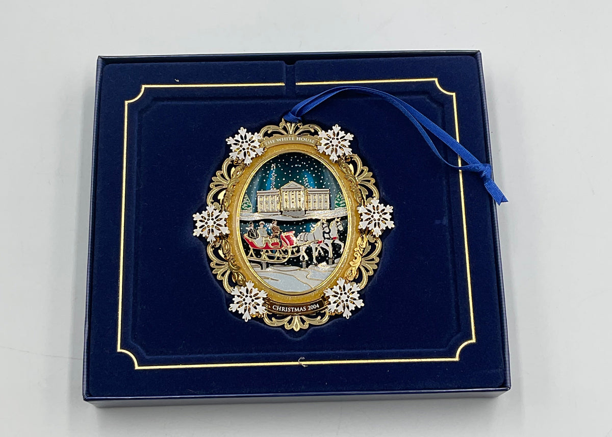2004 Official White House Christmas Ornament Rutherford B Hayes Sleigh Box Booklet