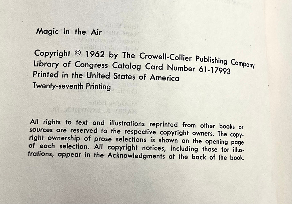 Magic in the Air Collier's Junior Classics Series #3 Vintage 1962 Hardcover Book Crowell-Collier Publishing Company Excellent Condition