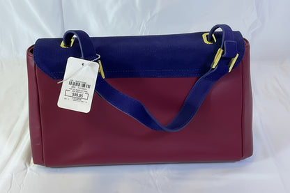 IMAN Global Chic Luxurious Suede and Leather Blue Red Handbag New with Tags