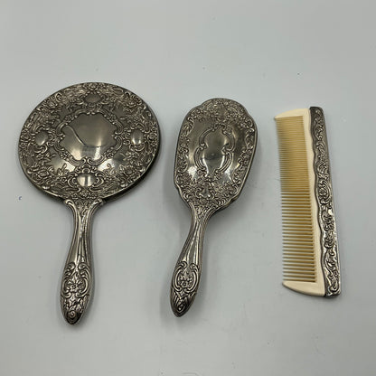 Vintage 3 Piece Vanity Set With Brush ,Comb , And Mirror