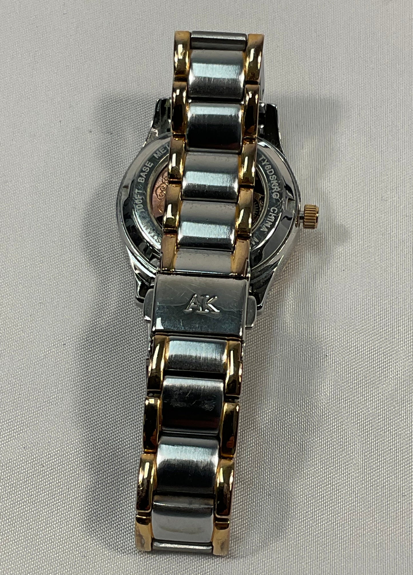 Anne Klein Jeweled Two-Tone Skeleton Casing Stainless Steel Automatic Women's Watch Pre-Owned New Battery Working Condition
