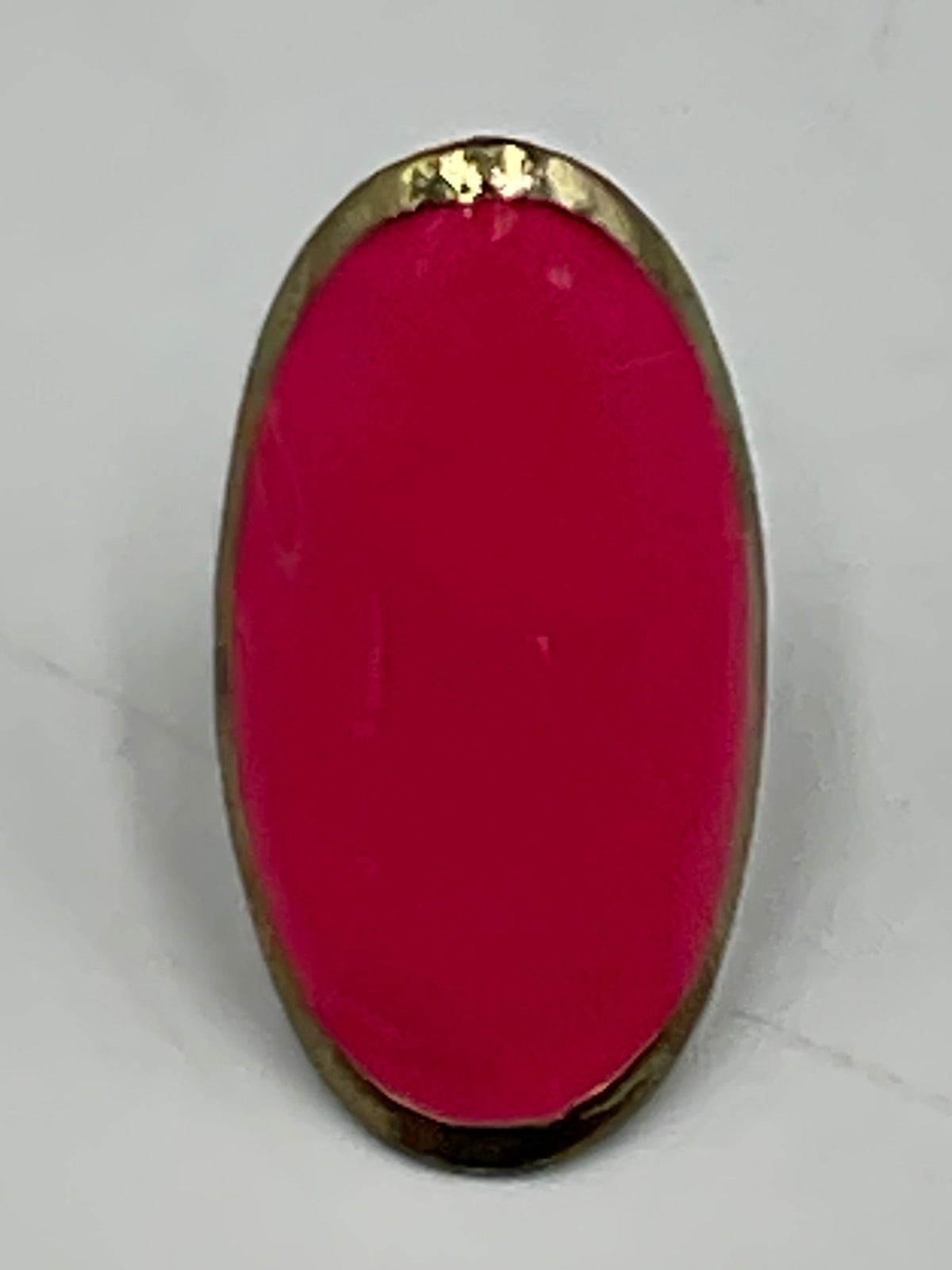 Vintage Gold Tone Adjustable Ring Large Oval Red Stone Statement Jewelry