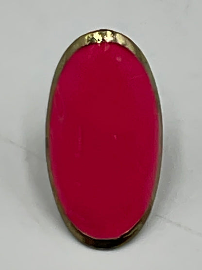 Vintage Gold Tone Adjustable Ring Large Oval Red Stone Statement Jewelry