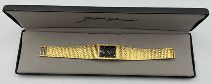 Jacques Prevard Gold Tone Rectangular Black Dial Wristwatch w/ Orginal Box