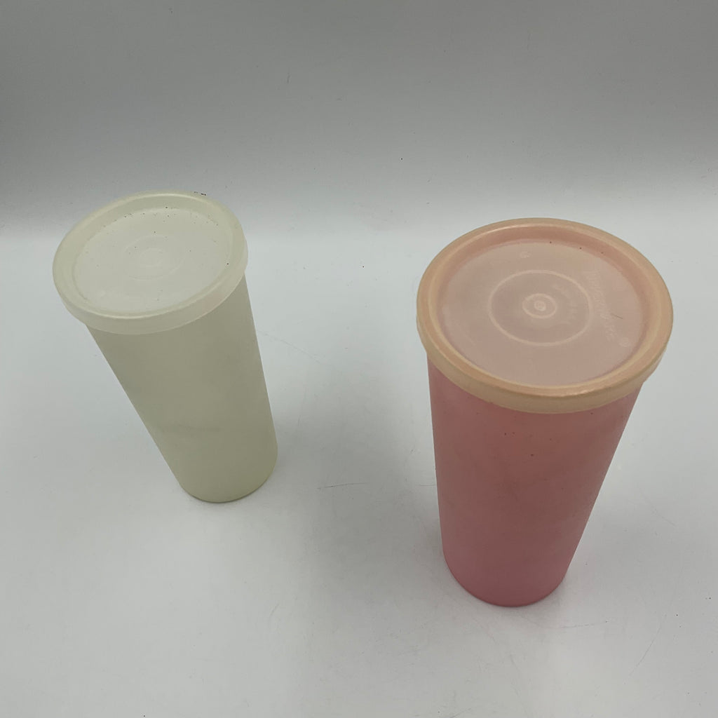 Vintage Tupperware Plastic Tumblers Green & Pink Lidded