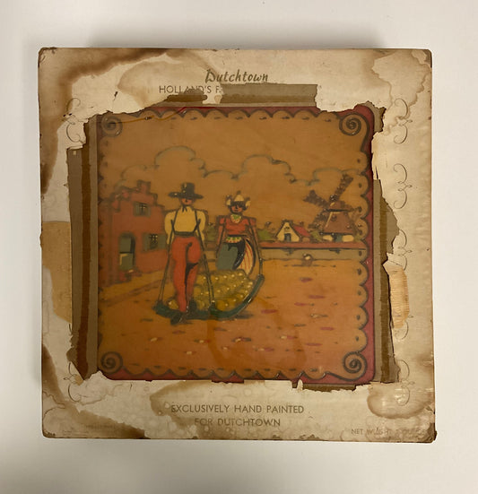 Hand Painted Vintage Wooden Box Dutch Folk Art Windmill Scene