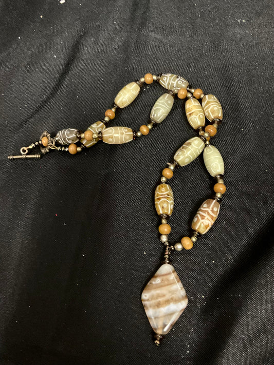 Multicolored Beaded Necklace with Shaped Diamond Pendant