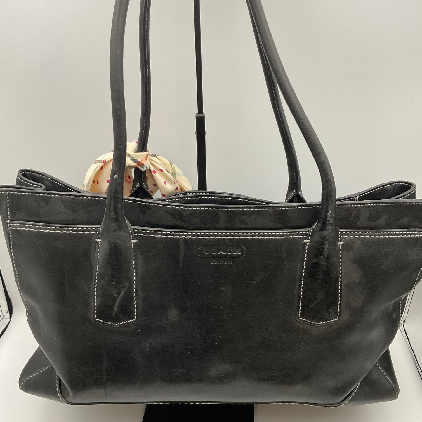 Coach Large Black Leather Tote Handbag Purse Goldtone Hardware Accents