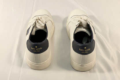 Kate Spade Fez White Black Light Dark Navy Blue Big Logo Leather Women's Sneakers Size 8.5B