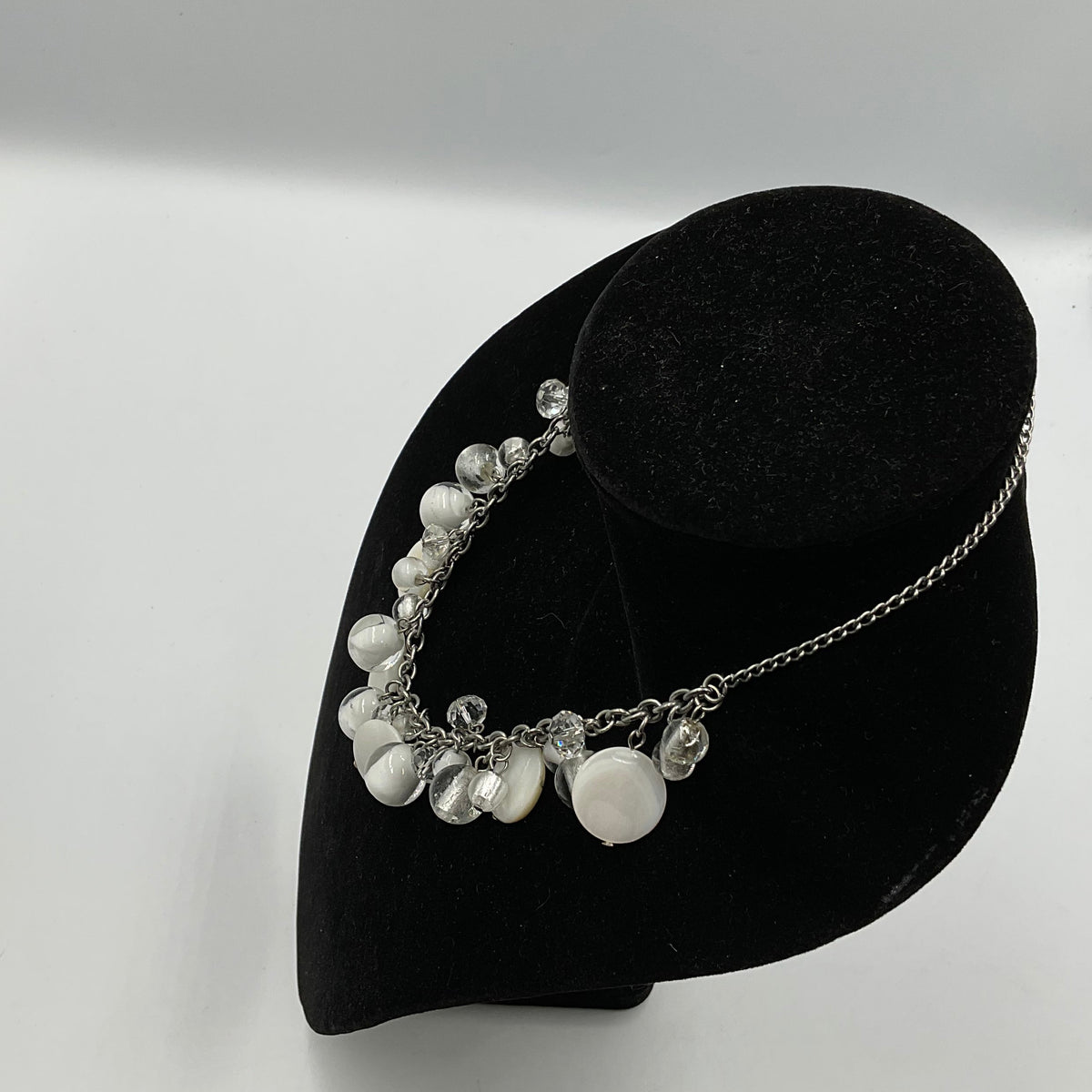 White Stone Beaded Chain Necklace