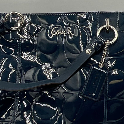 Coach Dark Teal Patent Leather Tote Silvertone Hardware Accents
