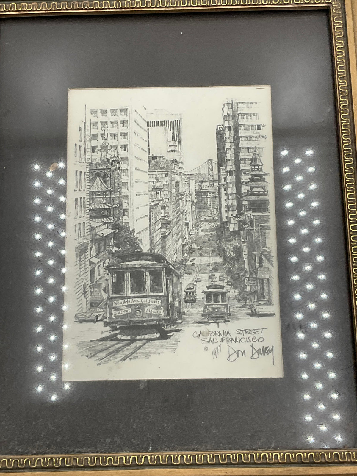 1977 Don Davey California Street San Ftancisco Signed Print Cable Car Framed