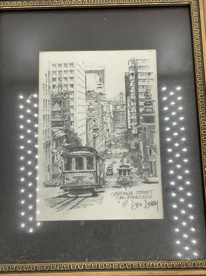 1977 Don Davey California Street San Ftancisco Signed Print Cable Car Framed