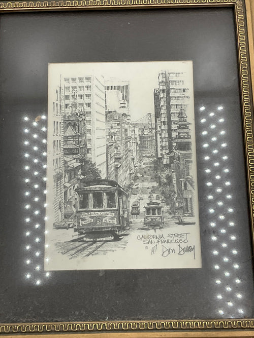 1977 Don Davey California Street San Ftancisco Signed Print Cable Car Framed