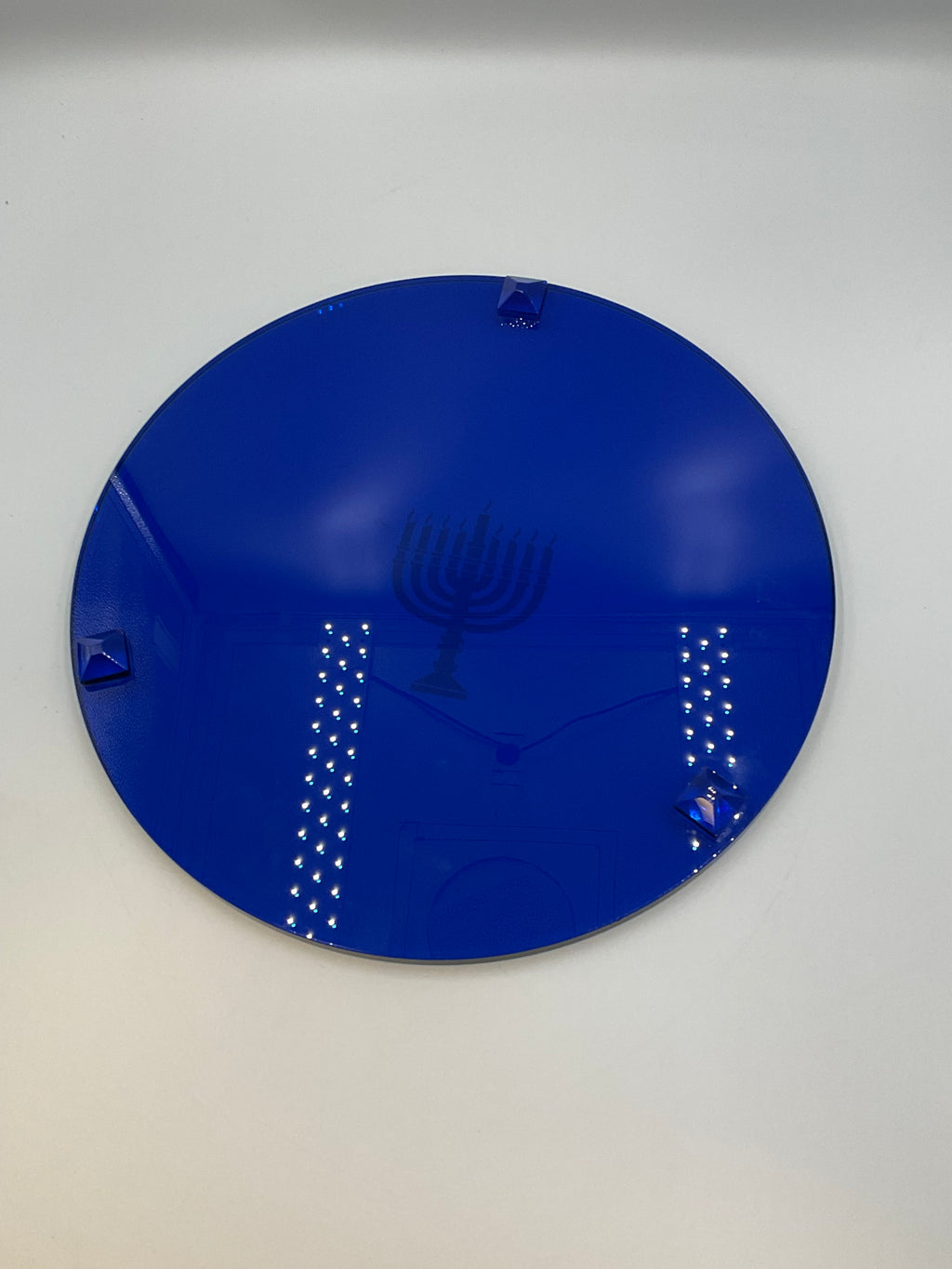 Cobalt Blue Glass Hanukkah Menorah Cake Plate / Serving Platter