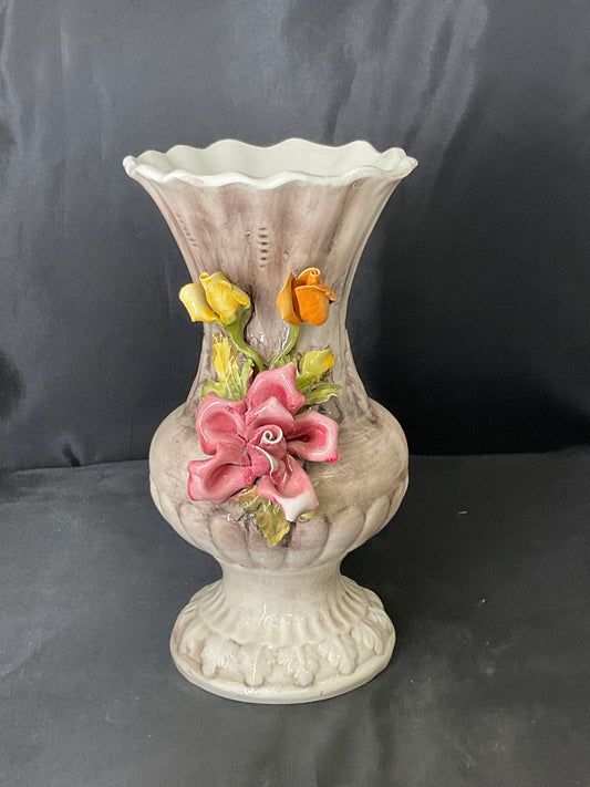 Capodimonte Porcelain Floral Designed Flower Vase Vintage