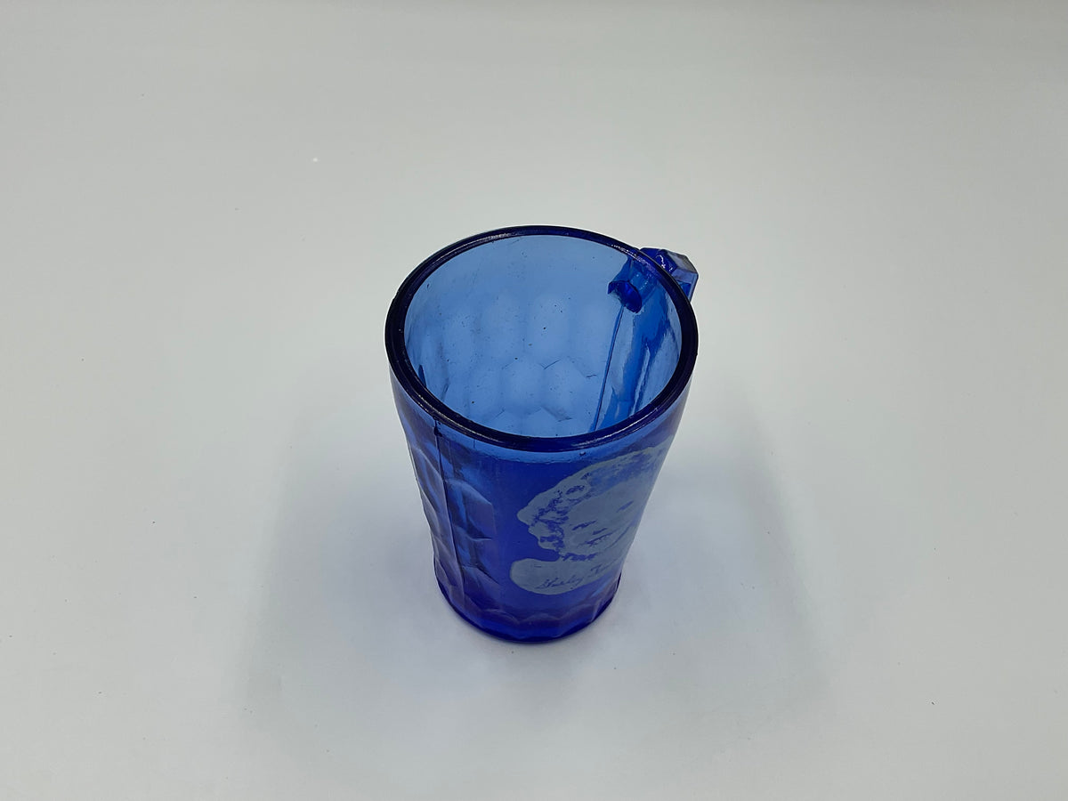 1930s Shirley Temple cobalt blue depression glass child’s mug