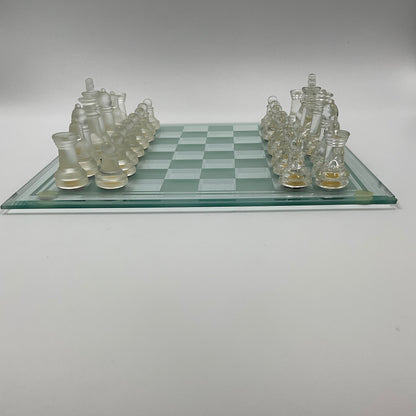 Vintage Glass Chess Set And Book