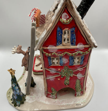 Blue Sky Clayworks Rudolph’s Flight School Tea Light Candle House