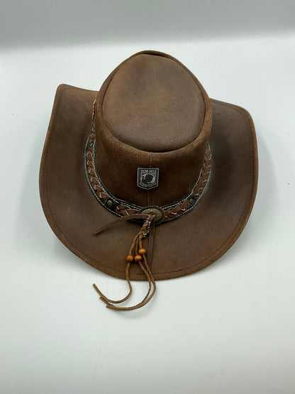 Outback Survivor Brown Suede Cowboy Hat Harley-Davidson Eagle Pin