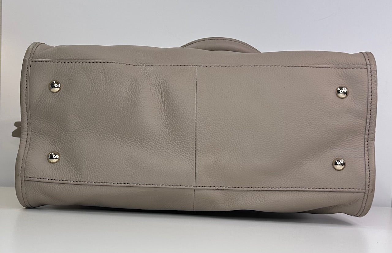 Cole Haan Taupe Light Grey Leather Tote Bag Handbag Good Condition