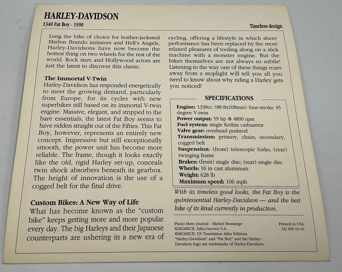 Vintage AJS 500cc Supercharged V4 Competition Motorcycle Info Card Spec Sheet