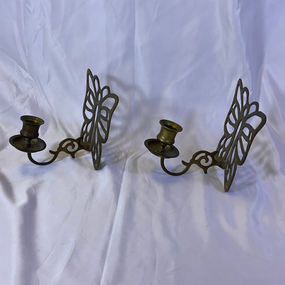Solid Brass Butterfly Wall Candlestick Holder Set