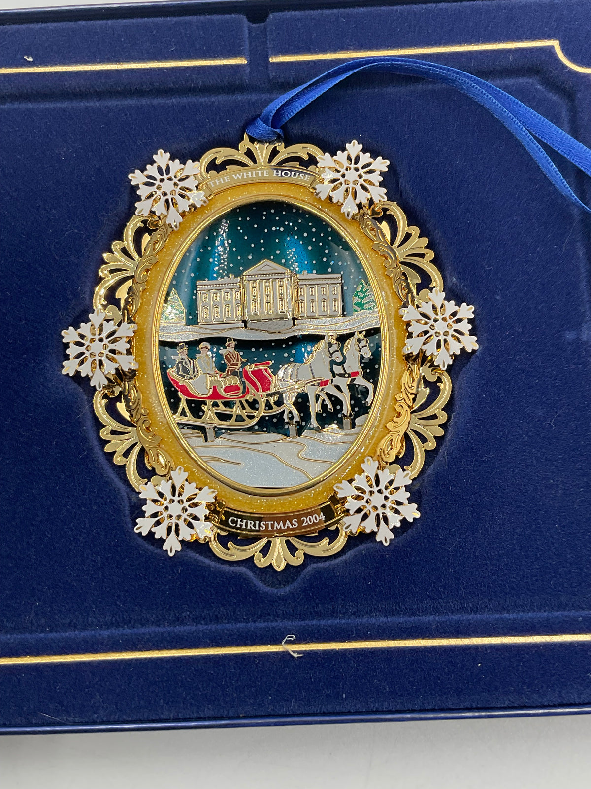 2004 Official White House Christmas Ornament Rutherford B Hayes Sleigh Box Booklet