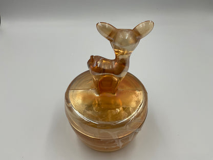 Vintage Jeannette Glass Company “Fawn” powder jar