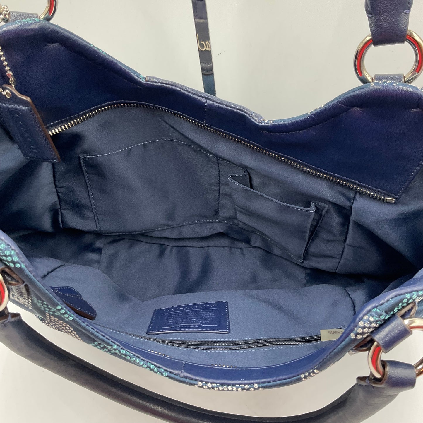 Coach Ashley Dotted Hobo Bag White Blue Teal