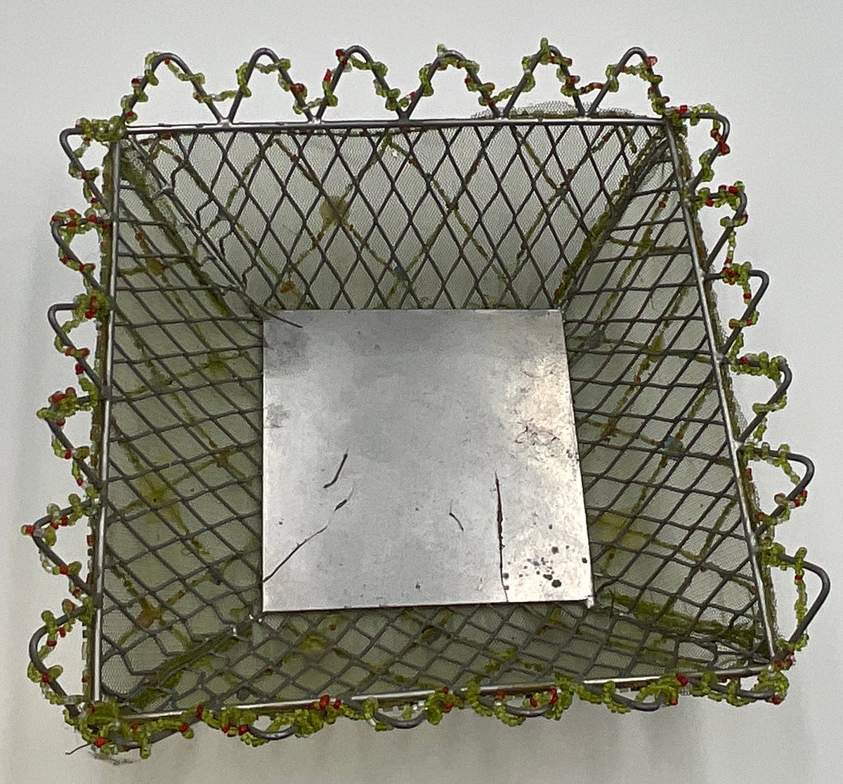 Bread Basket Boho Handcrafted Beaded Wire Mesh Decorative Basket