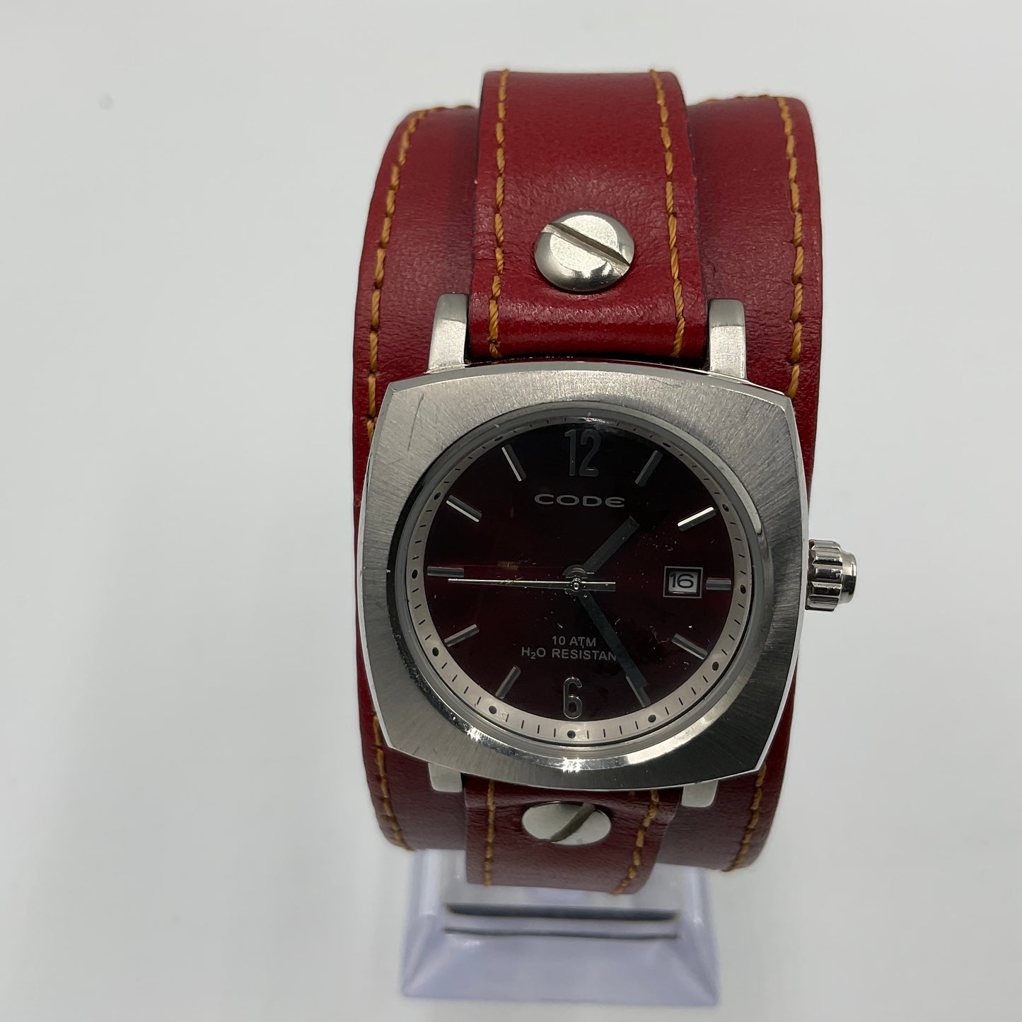 Code Brand Water Resistant Leather Cuff Band Quartz Watch New Battery