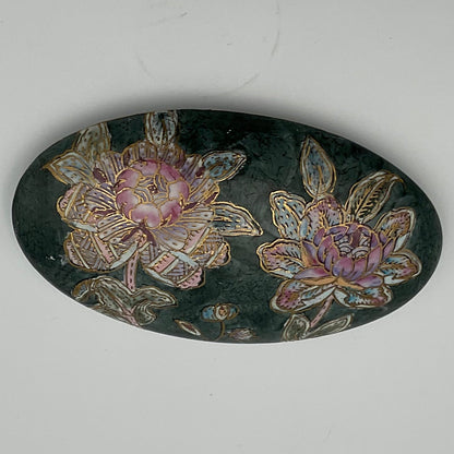 Vintage Antique Asian Hand Painted Oval Chinoiserie Ceramic Trinket Box