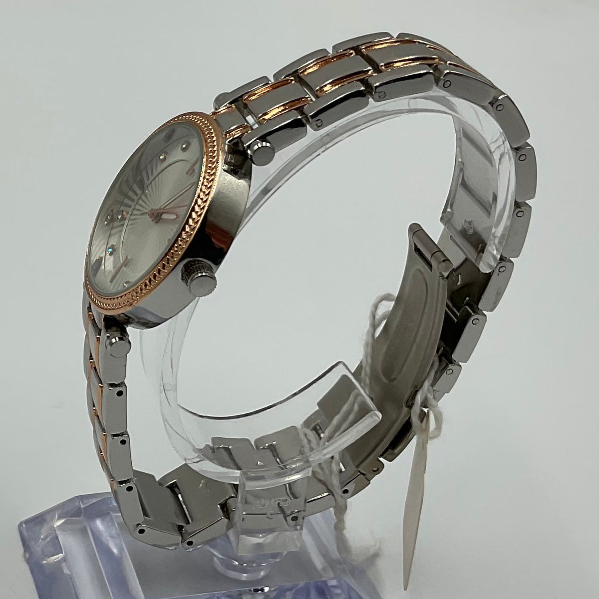 Rose Gold Two Tone Silver Face Women's Watch New Battery Working