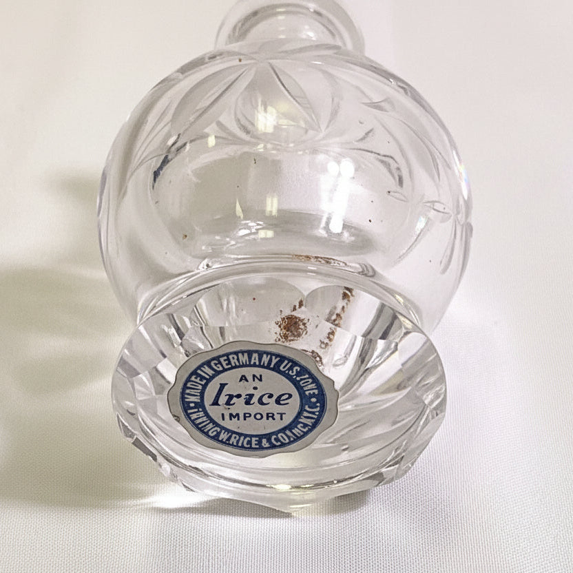 Irice Vintage Clear Cut Crystal Pressed Glass Perfume Bottle with Stopper