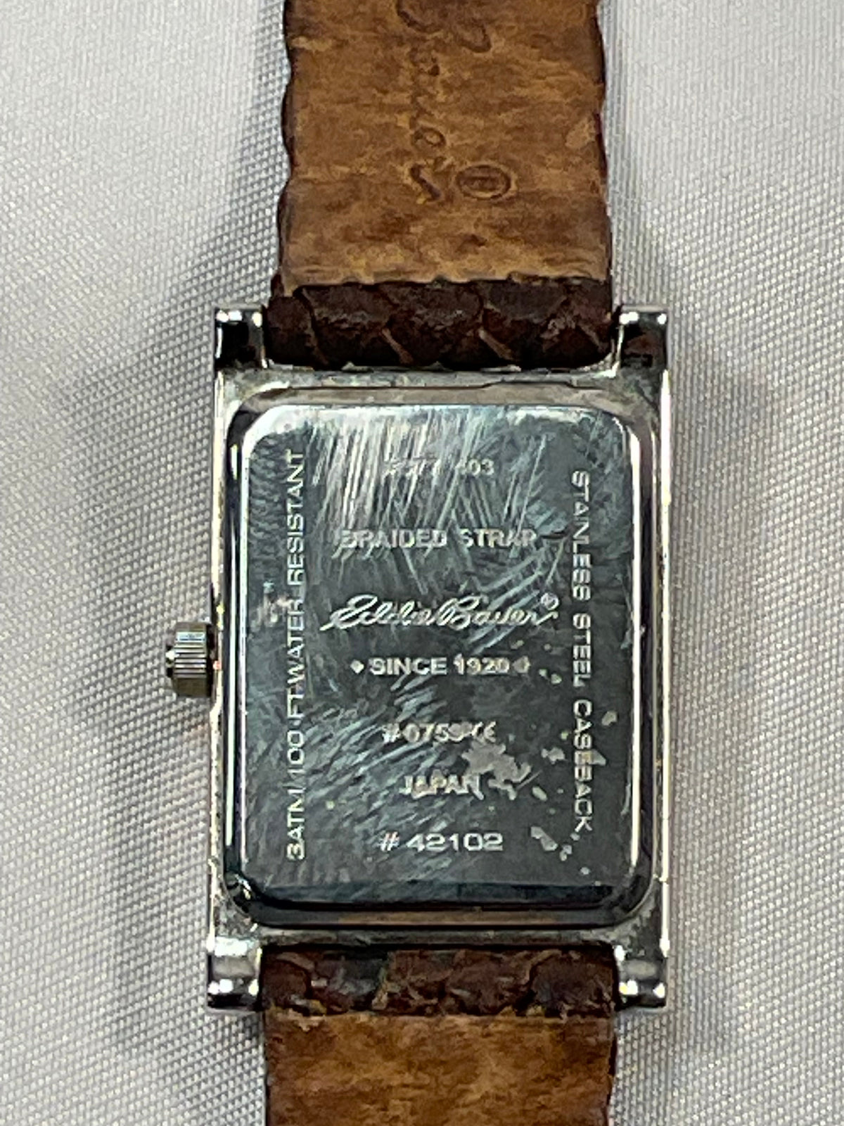 Eddie Bauer Quartz Silvertone Women's Watch Braided Brown Leather Band Working New Battery