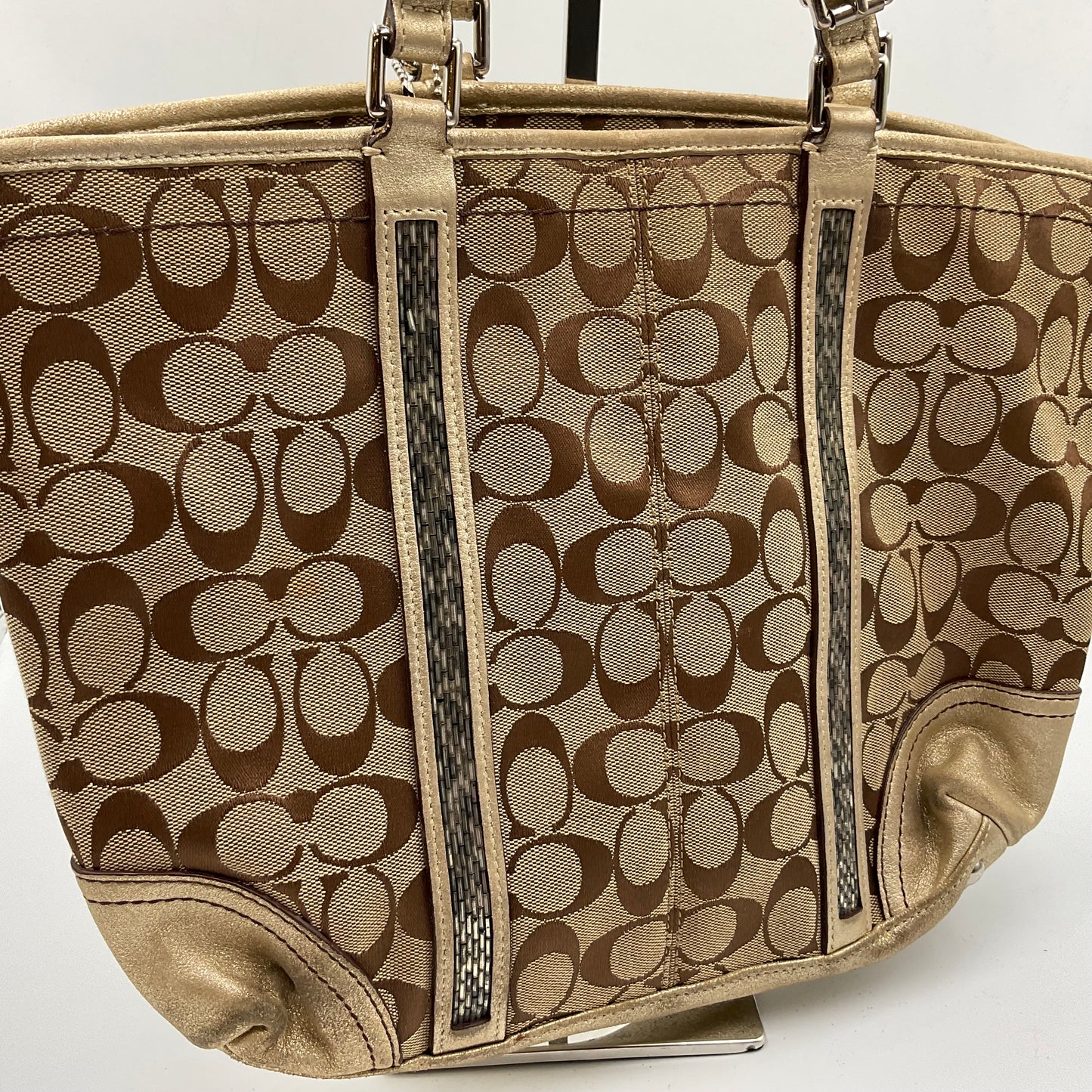 Coach Signature Gallery Tote Metallic Gold Trim