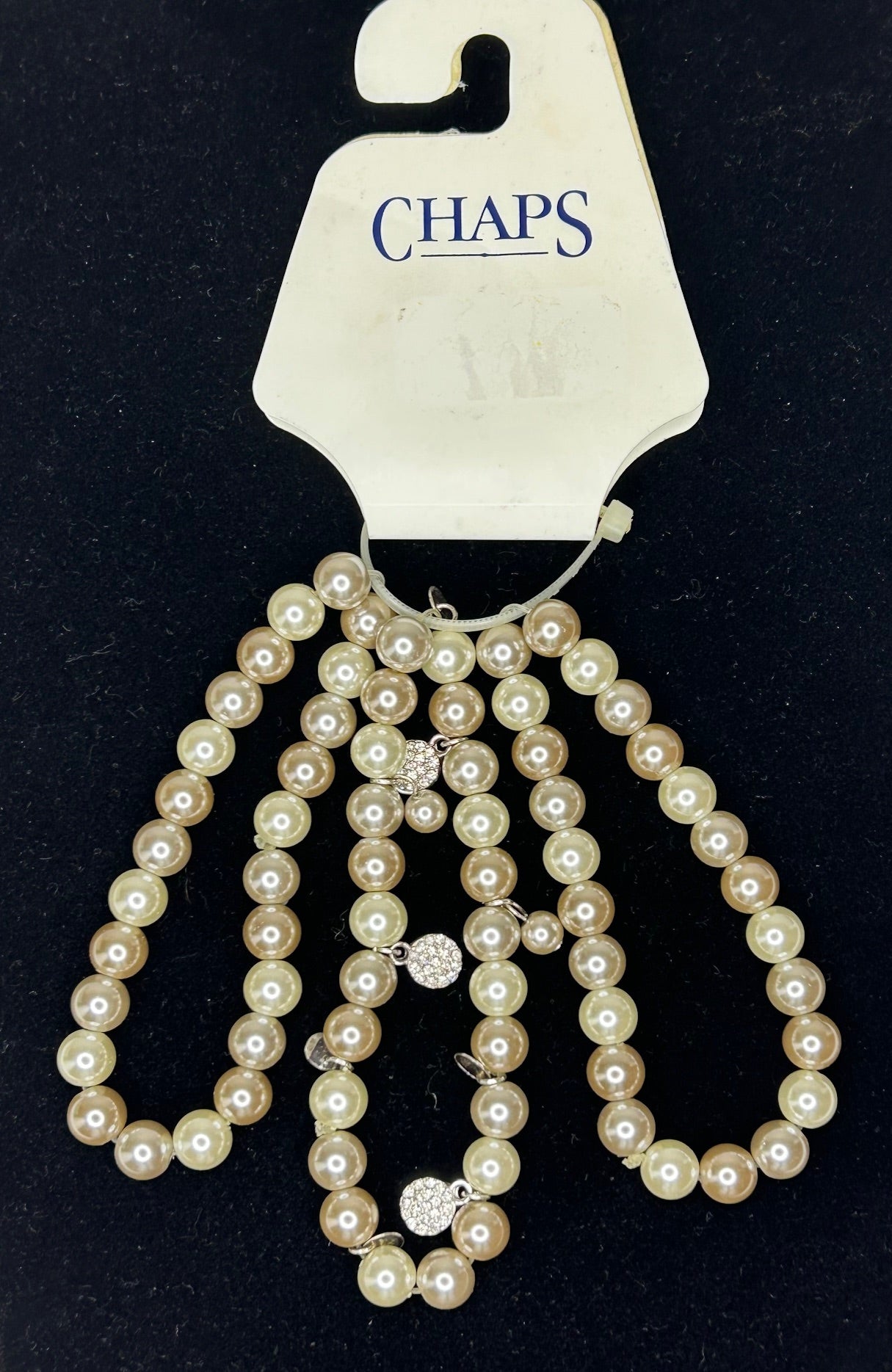 Chaps Faux Pearl Silver Beaded Bracelets (3) with Charms