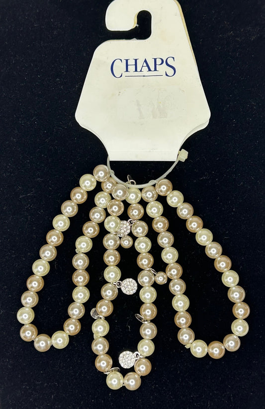 Chaps Faux Pearl Silver Beaded Bracelets (3) with Charms