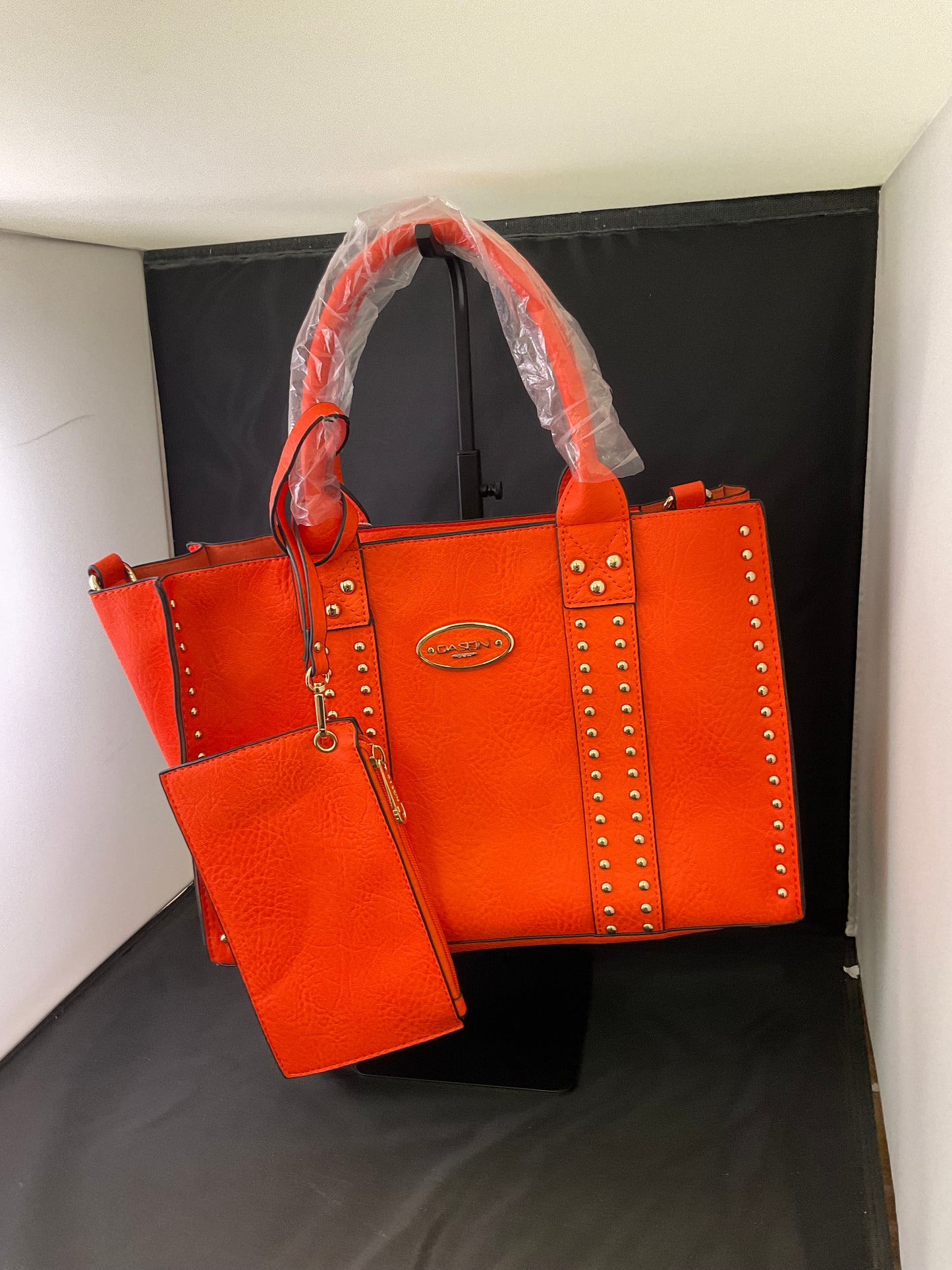 Dasein Women Vegan Leather Orange Handbag & Wallet Work Bag