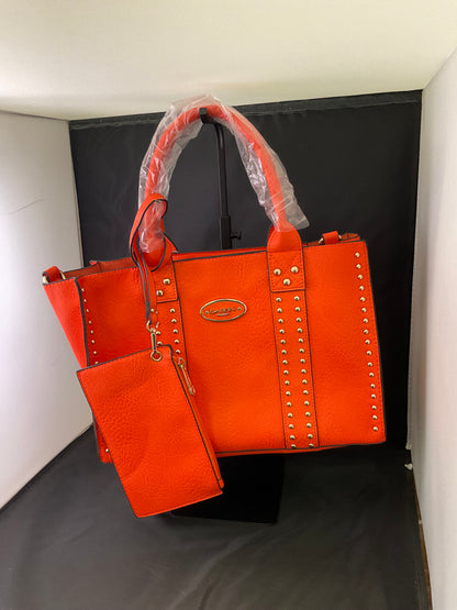Dasein Women Vegan Leather Orange Handbag & Wallet Work Bag