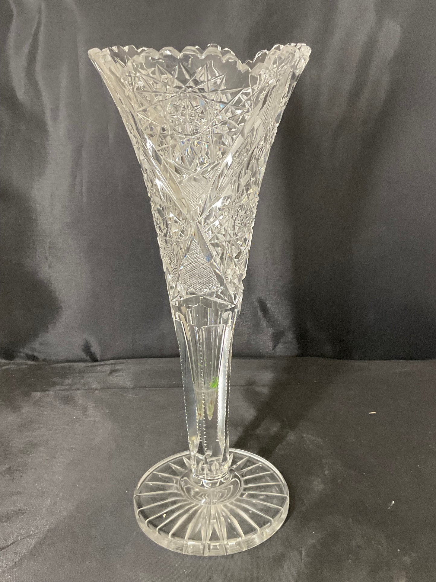 Vintage American Brilliant Period Cut Glass Trumpet Vase