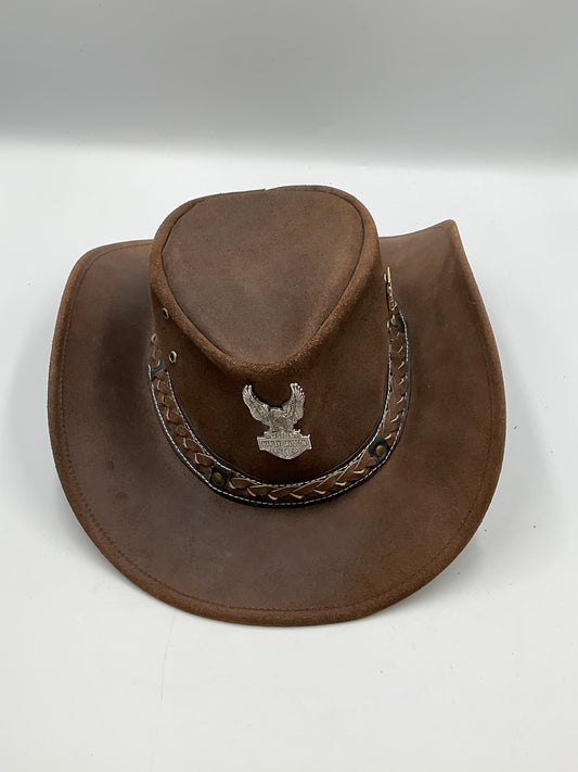 Outback Survivor Brown Suede Cowboy Hat Harley-Davidson Eagle Pin