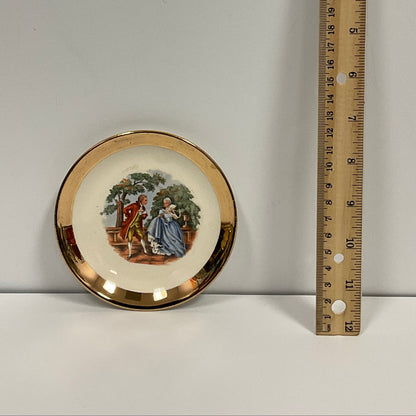 22K Gold 16 Piece Set Vintage Hand-Painted Colonial Teacups Saucers