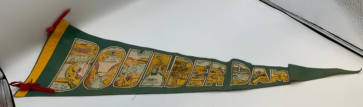 Vintage 1940s Boulder Dam Felt Pennant Rare Graphic Novelty Block Letters