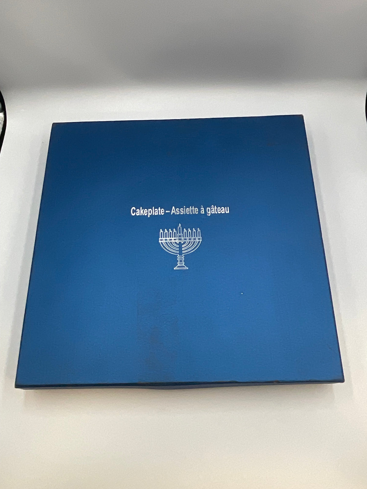 Cobalt Blue Glass Hanukkah Menorah Cake Plate / Serving Platter
