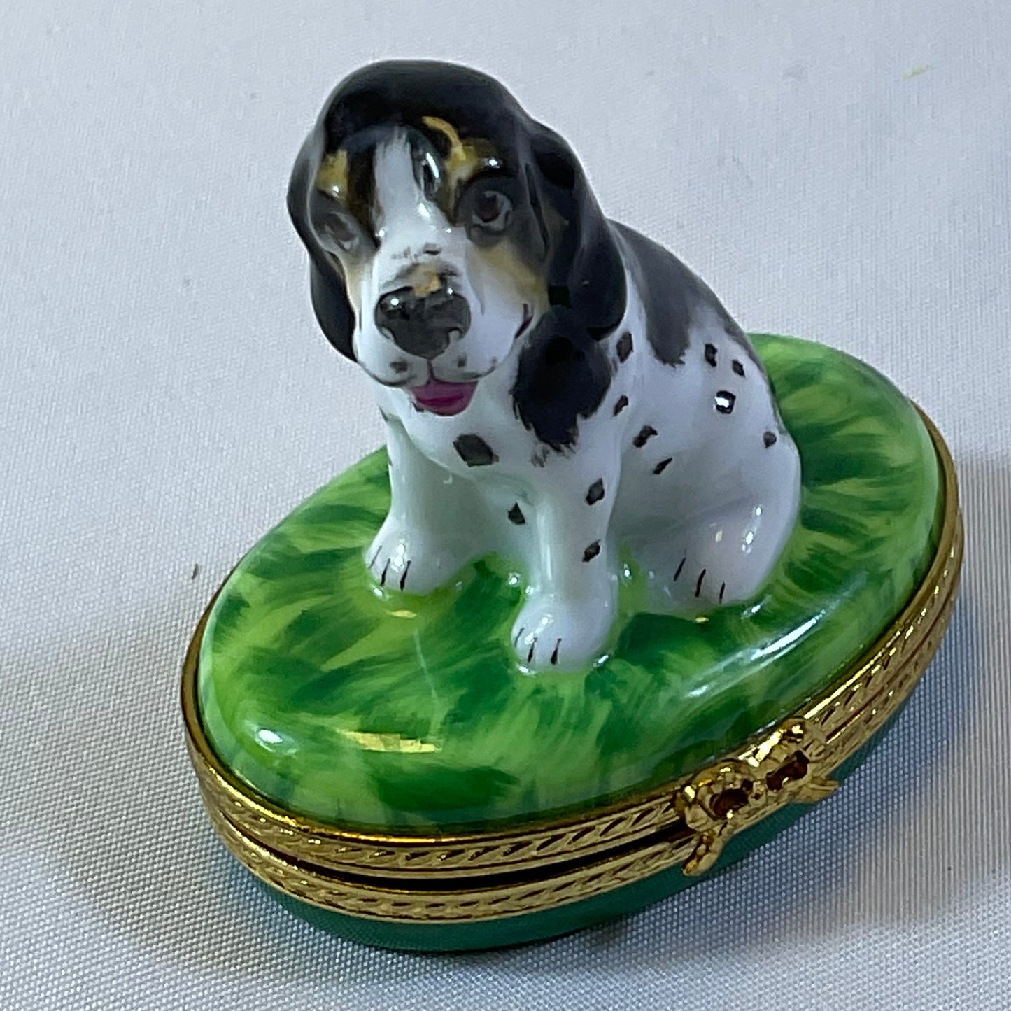 Peint Main Limoges France Authentic Vintage Collectible Hand Painted Porcelain Dog on Trinket Box