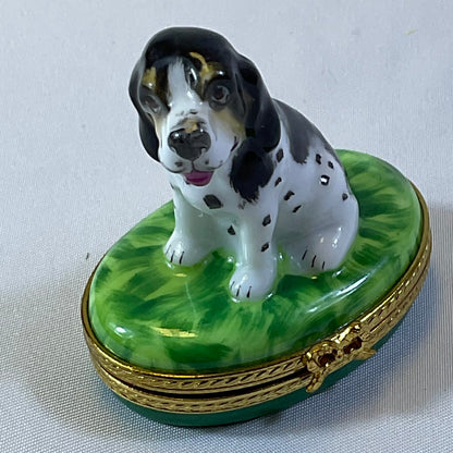 Peint Main Limoges France Authentic Vintage Collectible Hand Painted Porcelain Dog on Trinket Box