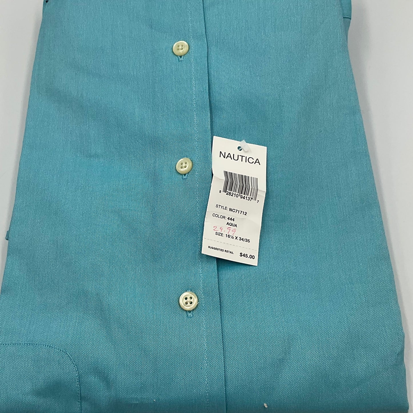 Nautica Men's Dress Shirt Aqua Blue Size L 16.5 34/35 New with Tags